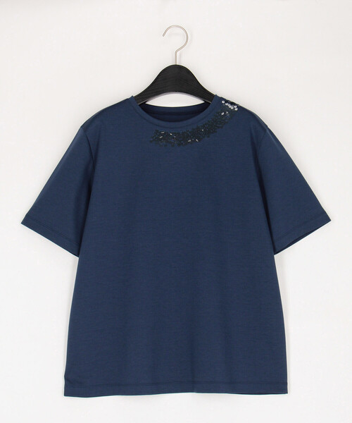 COMME CA（コムサ）の「スーピマコットンポンチ Tシャツ（Tシャツ/カットソー・レディース・ダークブルー/ホワイト/ブラック・11号/9号）」の3枚目の写真