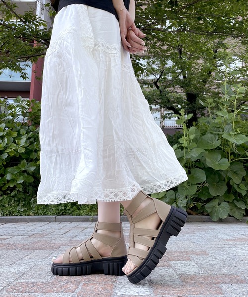 LUGG NAGG(ラグナグ)の「【BOBSON】【厚底】トラックソールグラディエーター【簡単着脱】(サンダル・レディース・ブラック/ベージュ/ホワイト・M/L/LL/S)」の10枚目の写真