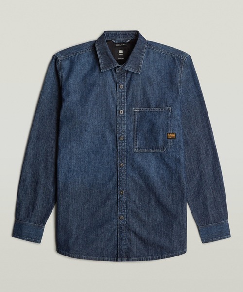 G-STAR(ジースター)の「REGULAR 1-POCKET SHIRT/ヴィンテージライク1ポケットレギュラーデニムシャツ(シャツ/ブラウス・メンズ・ダークインディゴブルー・LARGE/MEDIUM/SMALL/X-SMALL/X-LARGE)」の1枚目の写真