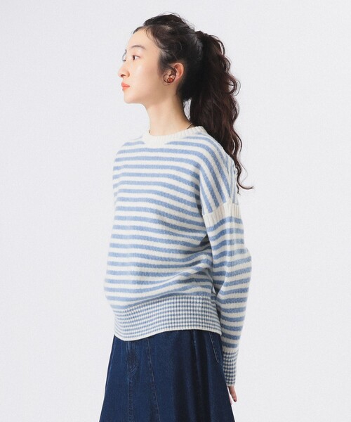 BEAMS BOY（ビームスボーイ）の「【2/5再値下げ】7ゲージ ボーダー クルー ニット（ニット/セーター・レディース・ホワイト系その他7/ネイビー/パープル・ONE SIZE）」の2枚目の写真