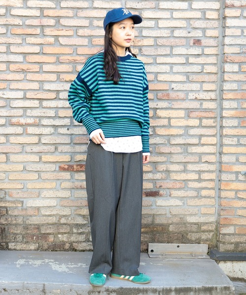 BEAMS BOY（ビームスボーイ）の「【2/5再値下げ】7ゲージ ボーダー クルー ニット（ニット/セーター・レディース・ホワイト系その他7/ネイビー/パープル・ONE SIZE）」の6枚目の写真