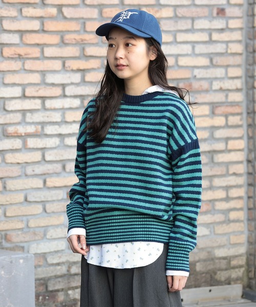 BEAMS BOY（ビームスボーイ）の「【2/5再値下げ】7ゲージ ボーダー クルー ニット（ニット/セーター・レディース・ホワイト系その他7/ネイビー/パープル・ONE SIZE）」の7枚目の写真