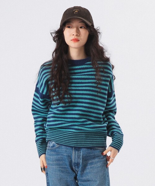 BEAMS BOY（ビームスボーイ）の「【2/5再値下げ】7ゲージ ボーダー クルー ニット（ニット/セーター・レディース・ホワイト系その他7/ネイビー/パープル・ONE SIZE）」の4枚目の写真