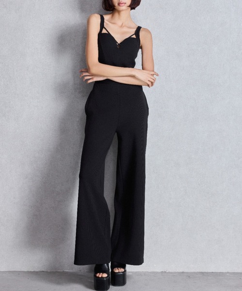 GYDA（ジェイダ）の「クロスバインダーリブロンパース（つなぎ/オールインワン・レディース・ブラウン/グレー/ブラック・FREE）」の2枚目の写真