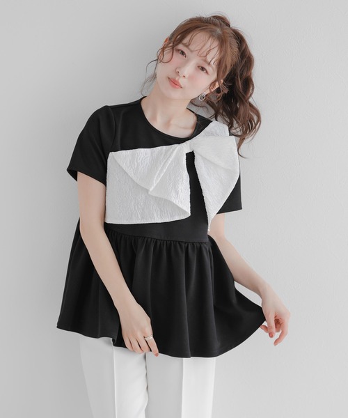タグ付き新品 fitmore ジャガードリボンペプラムトップス セール】ジャガードリボンペプラムトップス（Tシャツ/カットソー
