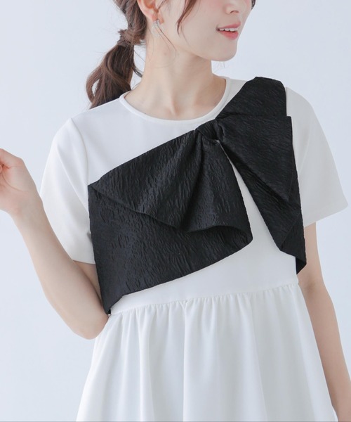 タグ付き新品 fitmore ジャガードリボンペプラムトップス セール】ジャガードリボンペプラムトップス（Tシャツ/カットソー