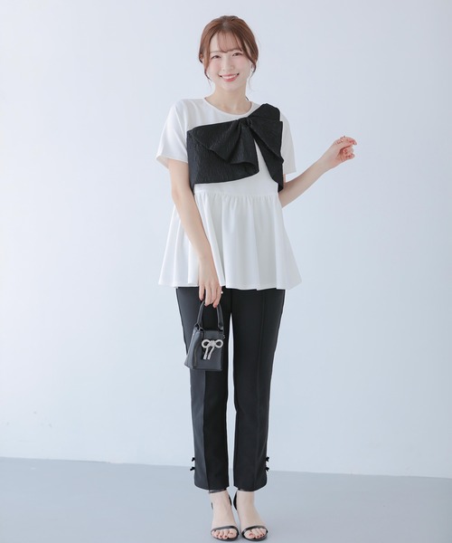 タグ付き新品 fitmore ジャガードリボンペプラムトップス セール】ジャガードリボンペプラムトップス（Tシャツ/カットソー