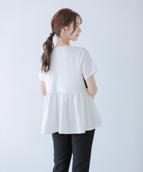 タグ付き新品 fitmore ジャガードリボンペプラムトップス セール】ジャガードリボンペプラムトップス（Tシャツ/カットソー