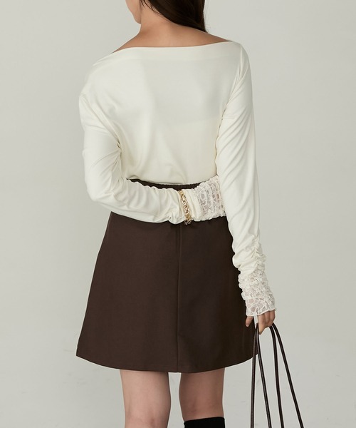 Cherir Mignon(シェリルミニョン)の「【Cherir Mignon】- Silhouette Couture -レース袖ドレープボートネックロンTEE(Tシャツ/カットソー・レディース・チャコールグレー/アイボリー/ブラック/ピンク/ブラウン・S/M)」の18枚目の写真