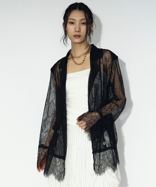 Ezick(エジック)の「scallop lace ダブルレースジャケット/setup対応(テーラードジャケット・レディース・ブラック/オフホワイト・FREE)」の13枚目の写真