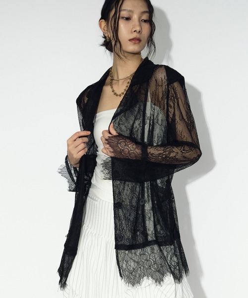 Ezick(エジック)の「scallop lace ダブルレースジャケット/setup対応(テーラードジャケット・レディース・ブラック/オフホワイト・FREE)」の14枚目の写真