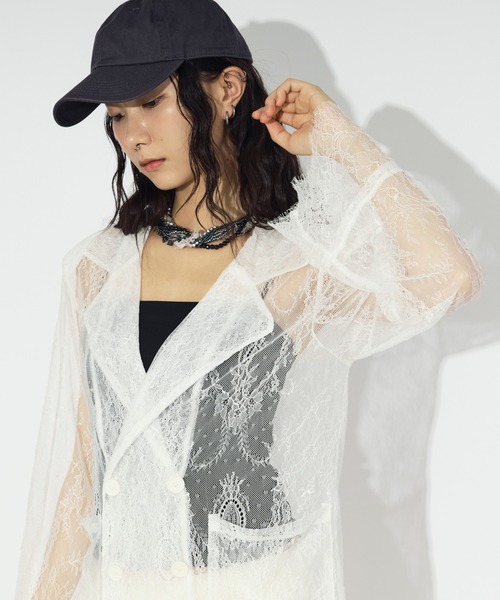 Ezick(エジック)の「scallop lace ダブルレースジャケット/setup対応(テーラードジャケット・レディース・ブラック/オフホワイト・FREE)」の20枚目の写真