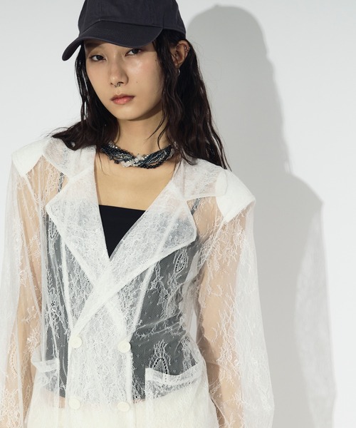 Ezick(エジック)の「scallop lace ダブルレースジャケット/setup対応(テーラードジャケット・レディース・ブラック/オフホワイト・FREE)」の19枚目の写真