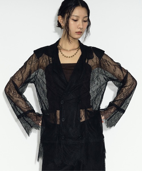 Ezick(エジック)の「scallop lace ダブルレースジャケット/setup対応(テーラードジャケット・レディース・ブラック/オフホワイト・FREE)」の5枚目の写真