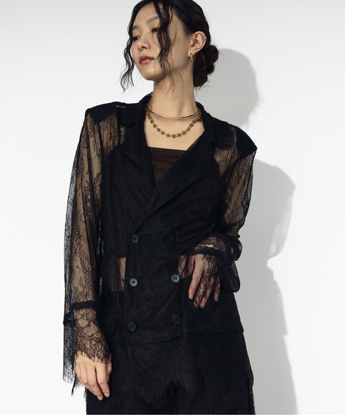 Ezick(エジック)の「scallop lace ダブルレースジャケット/setup対応(テーラードジャケット・レディース・ブラック/オフホワイト・FREE)」の6枚目の写真