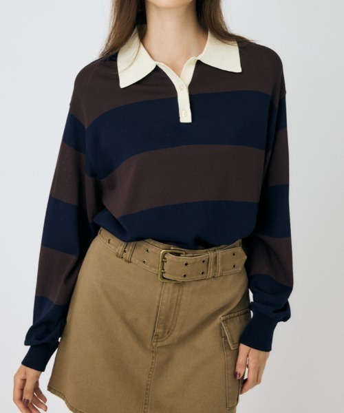 セール】【25年AW新作】BORDER ニットポロシャツ（ニット/セーター