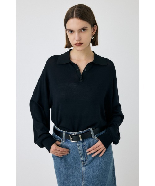 MOUSSY(マウジー)の「BORDER ニットポロシャツ(ニット/セーター・レディース・ブラック/ブラウン系その他/ライトブルー/グレー系その他・FREE)」の2枚目の写真