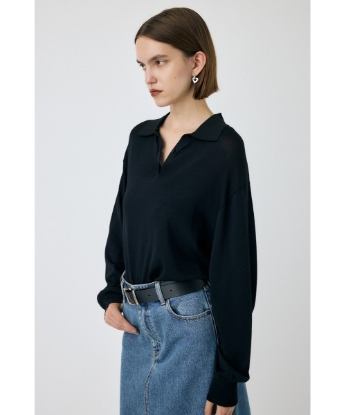 MOUSSY(マウジー)の「BORDER ニットポロシャツ(ニット/セーター・レディース・ブラック/ブラウン系その他/ライトブルー/グレー系その他・FREE)」の5枚目の写真