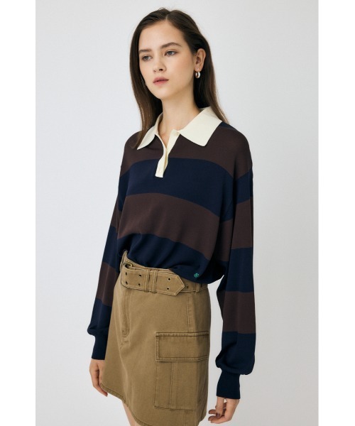 MOUSSY(マウジー)の「BORDER ニットポロシャツ(ニット/セーター・レディース・ブラック/ブラウン系その他/ライトブルー/グレー系その他・FREE)」の11枚目の写真