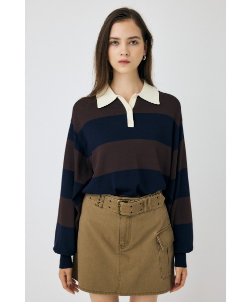 MOUSSY(マウジー)の「BORDER ニットポロシャツ(ニット/セーター・レディース・ブラック/ブラウン系その他/ライトブルー/グレー系その他・FREE)」の12枚目の写真