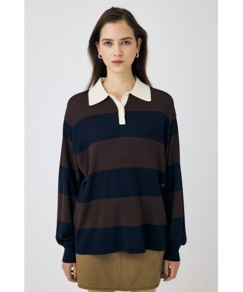 MOUSSY(マウジー)の「BORDER ニットポロシャツ(ニット/セーター・レディース・ブラック/ブラウン系その他/ライトブルー/グレー系その他・FREE)」の13枚目の写真