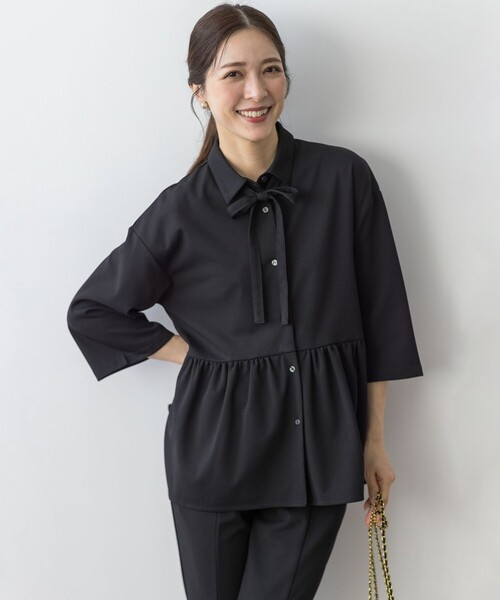ジョーゼットジャージーボウタイチュニック ブラウス