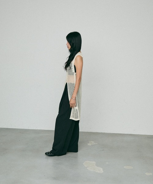 NUJOH(ヌゾ)の「Point Cut Mesh Sleeveless Knit / ポイントカット メッシュ ノースリーブ ニット(チュニック・レディース・ベージュ/ブラウン・FREE)」の6枚目の写真