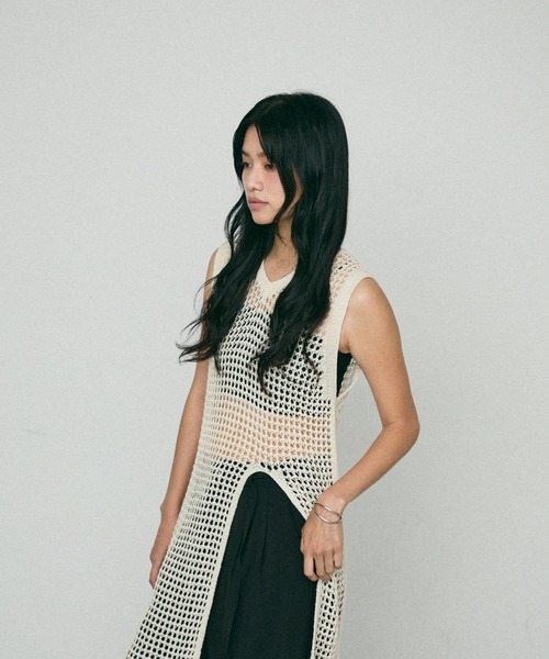 セール】Point Cut Mesh Sleeveless Knit / ポイントカット