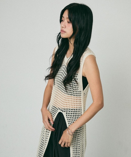 セール】Point Cut Mesh Sleeveless Knit / ポイントカット