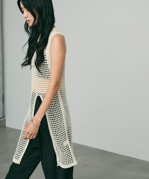 NUJOH(ヌゾ)の「Point Cut Mesh Sleeveless Knit / ポイントカット メッシュ ノースリーブ ニット(チュニック・レディース・ベージュ/ブラウン・FREE)」の5枚目の写真