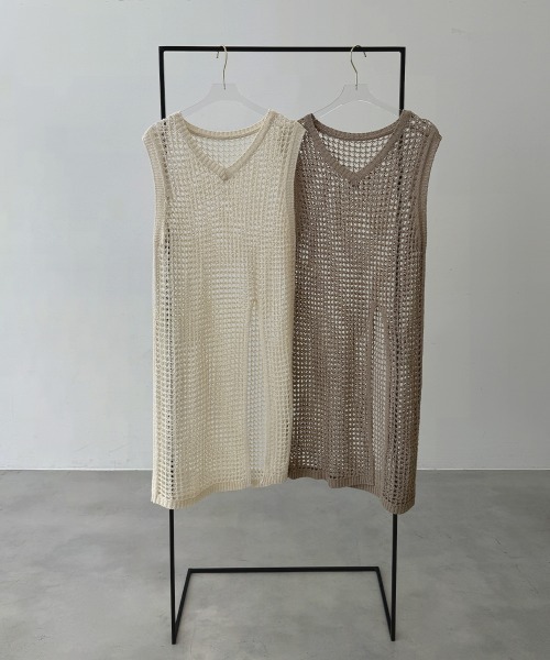NUJOH(ヌゾ)の「Point Cut Mesh Sleeveless Knit / ポイントカット メッシュ ノースリーブ ニット(チュニック・レディース・ベージュ/ブラウン・FREE)」の8枚目の写真