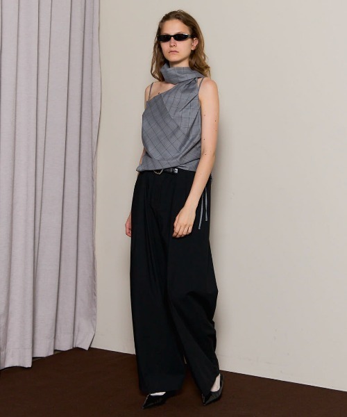 With Real Leather Belt Asymmetry Tack Pants/リアルレザー