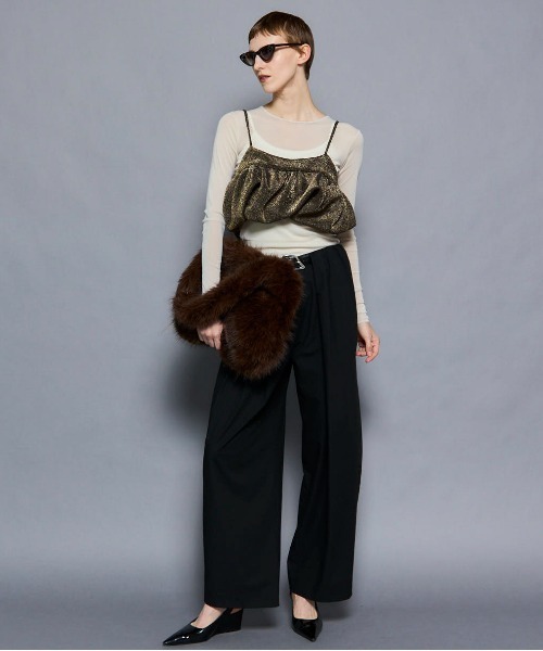MAISON SPECIAL（メゾンスペシャル）の「With Real Leather Belt Asymmetry Tack Pants/リアルレザーベルトセットアシンメトリータックパンツ■セットアップ対応■（スラックス・レディース・グレー/ブラウン/ブラック・36/38）」の7枚目の写真