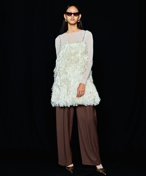 MAISON SPECIAL（メゾンスペシャル）の「With Real Leather Belt Asymmetry Tack Pants/リアルレザーベルトセットアシンメトリータックパンツ■セットアップ対応■（スラックス・レディース・グレー/ブラウン/ブラック・36/38）」の10枚目の写真