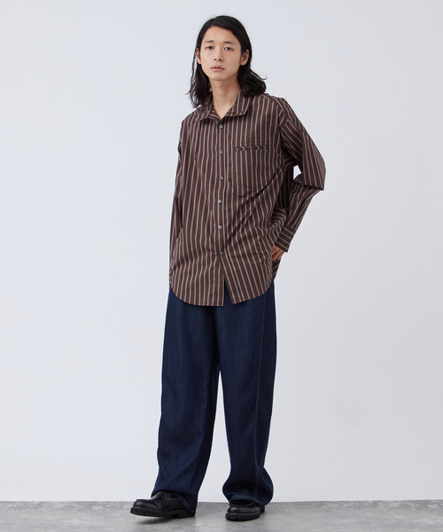 B.C STOCK（ベーセーストック）の「【Deux Allures/ドゥ アリュール】スタンドドロストシャツ（シャツ/ブラウス・メンズ・ホワイト/ブラウン・FREE）」の7枚目の写真