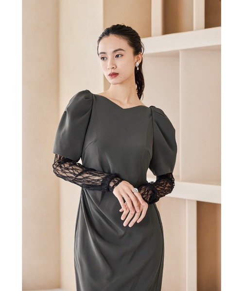 レースアームカバードレープドレス 2点セット パーティードレス