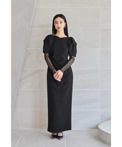 レースアームカバードレープドレス 2点セット パーティードレス