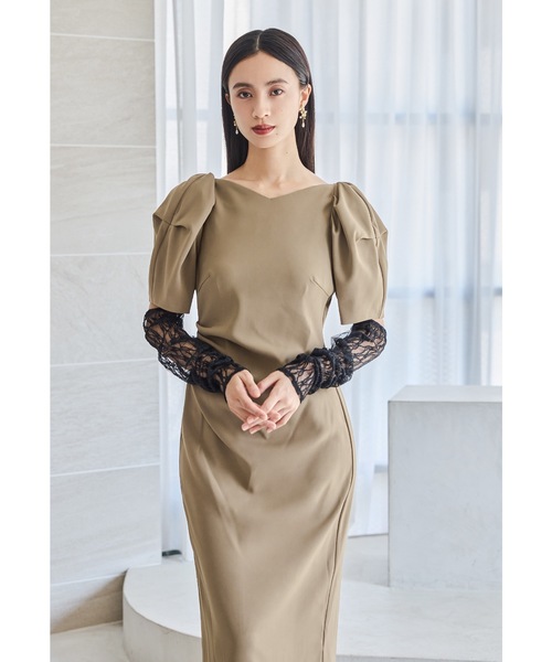 レースアームカバードレープドレス 2点セット パーティードレス