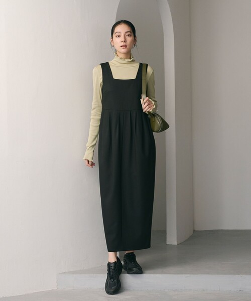 【WEB限定 Wardrobe DAILY MINIMAL】ウールライクメランジ スクエアネックワンピース ウォッシャブル