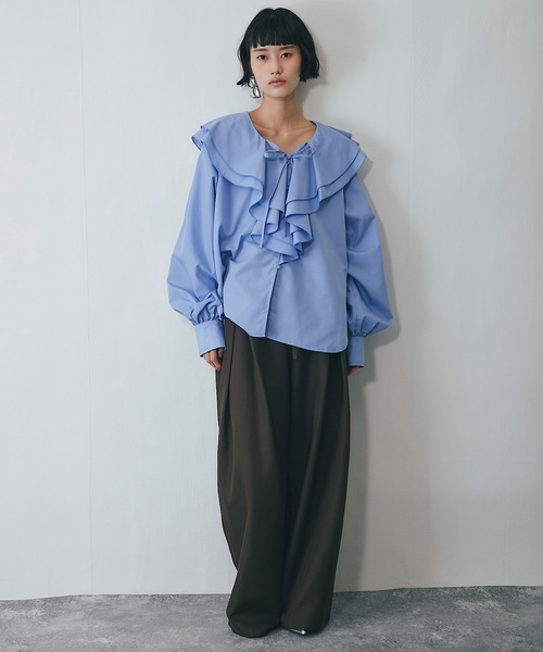 セットアップ可ヘザーエステルワイドパンツ（スラックス