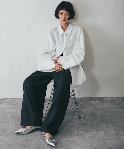 kame出品 セール】セットアップ可ヘザーエステルワイドパンツ（スラックス