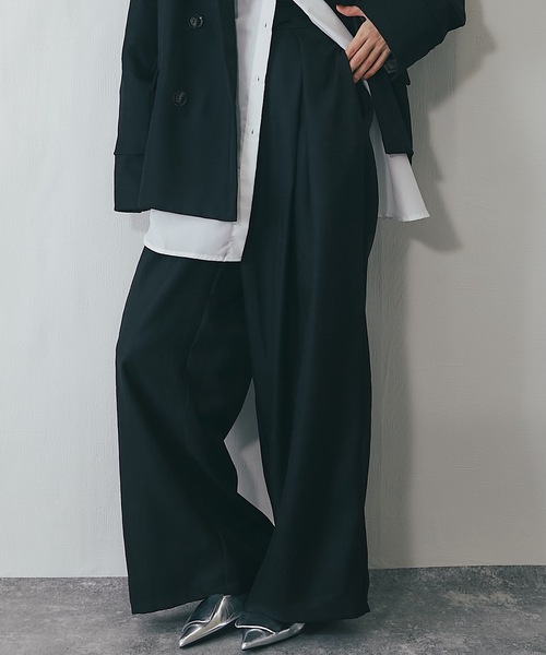 ANOTHER S(アナザーエス)の「セットアップ可ヘザーエステルワイドパンツ(スラックス・レディース・ベージュ/ブラウン/ブラック・FREE)」の22枚目の写真