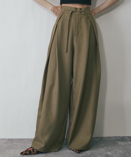 kame出品 セール】セットアップ可ヘザーエステルワイドパンツ（スラックス