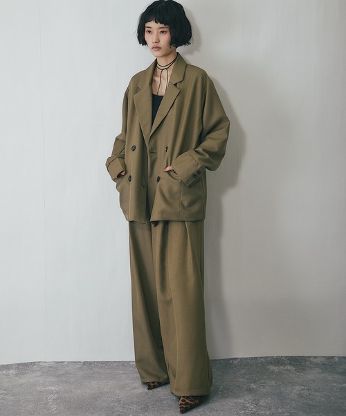 kame出品 セール】セットアップ可ヘザーエステルワイドパンツ（スラックス