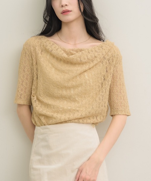 NEUNA（ヌナ）の「【上品見えする5分袖デザイン】ドレープレースハーフスリーヴトップス（Tシャツ/カットソー・レディース・ベージュ/アイボリー・FREE）」の19枚目の写真