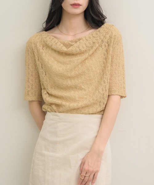 NEUNA（ヌナ）の「【上品見えする5分袖デザイン】ドレープレースハーフスリーヴトップス（Tシャツ/カットソー・レディース・ベージュ/アイボリー・FREE）」の17枚目の写真