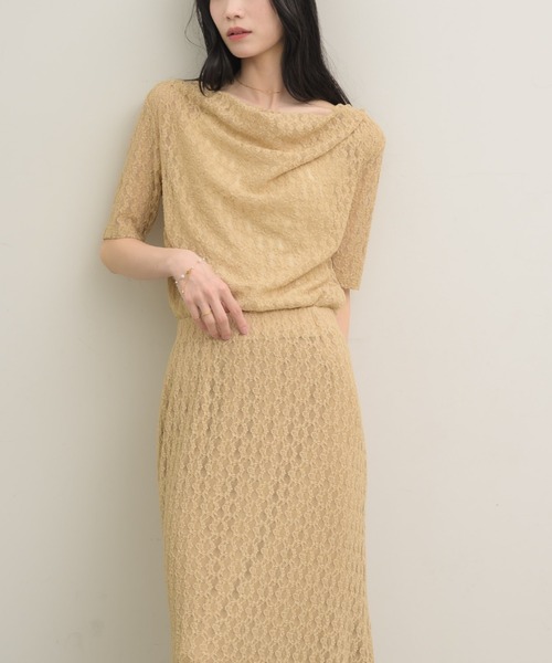 NEUNA（ヌナ）の「【上品見えする5分袖デザイン】ドレープレースハーフスリーヴトップス（Tシャツ/カットソー・レディース・ベージュ/アイボリー・FREE）」の16枚目の写真