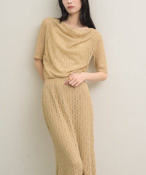 NEUNA（ヌナ）の「【上品見えする5分袖デザイン】ドレープレースハーフスリーヴトップス（Tシャツ/カットソー・レディース・ベージュ/アイボリー・FREE）」の20枚目の写真