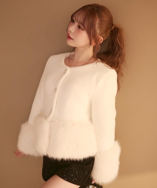 ◾︎titty&Co フォックスファーウールコート 美品 セール】ファー付きコート（ノーカラーコート）｜TITTY&CO