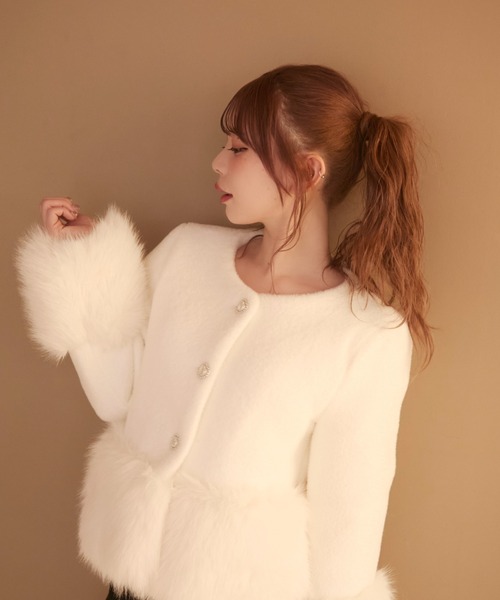 titty&CO. アイボリー ファー付き ロングコート ファー付きコート（ノーカラーコート）｜TITTY&CO.（ティティー